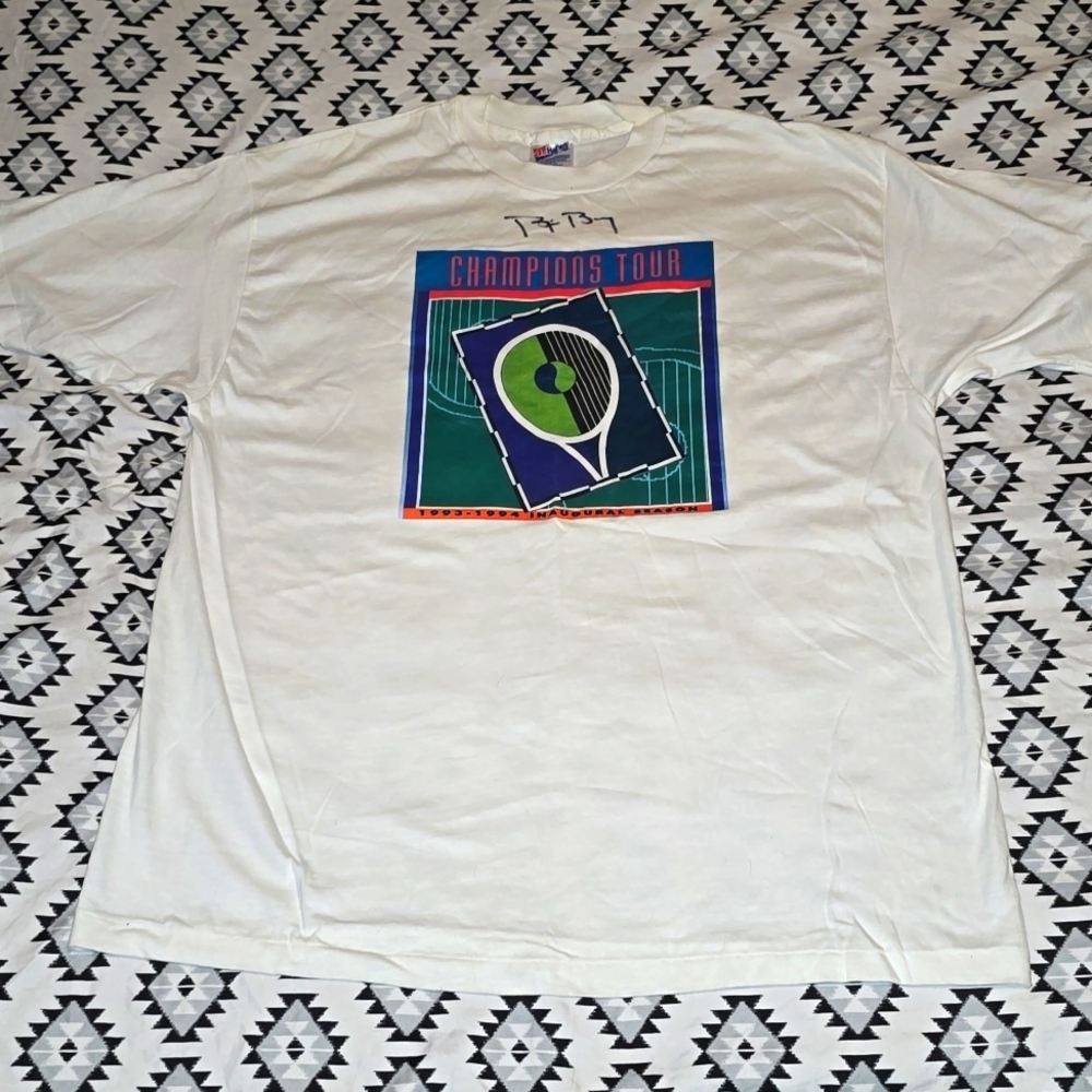AUTO Vintage BJORN BORG 1993-94 Champions Tour Tee XL Signed Tennis T-Shirt
